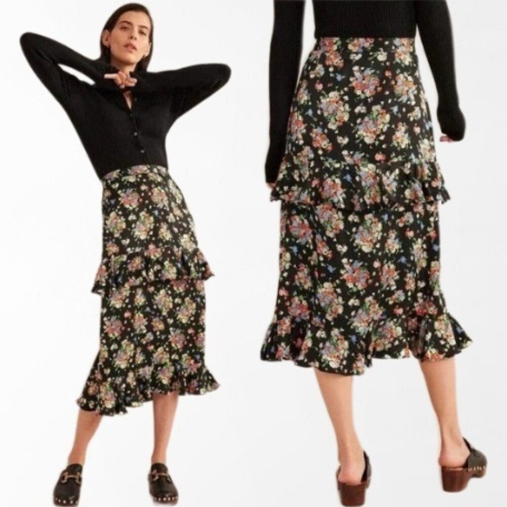 Boden Womens NEW Satin Raffle Floral Midi Skirt Size 8 Side Zip